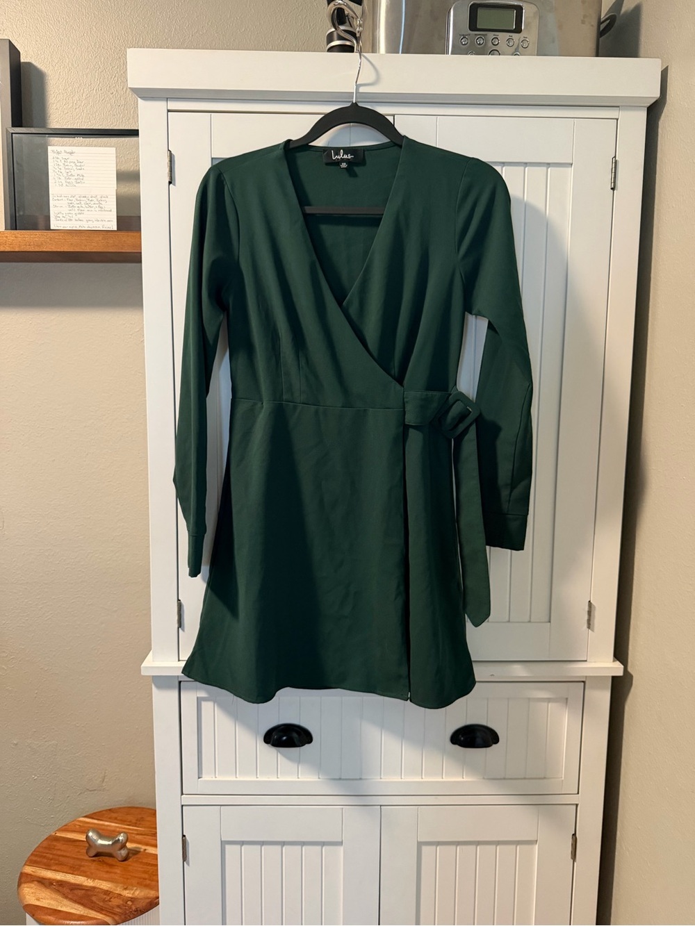 Lulu's Dark Green Long Sleeve Wrap Dress